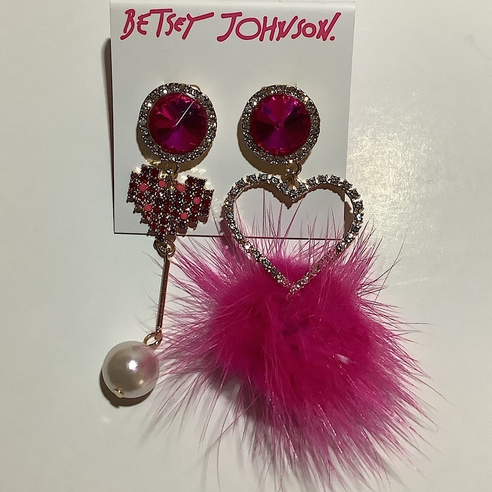 Betsey Johnson Dear Betsey Mismatch Puff Pink Earrings New